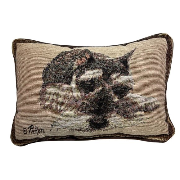 Schnauzer Dog Tapestry Pillow by Picken 12 x 8" Double Sided Decorative EUC - Picture 1 of 7